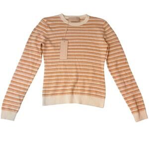 Keepsake Striped Peach Cream Sweater M NWT | Merino Wool Cashmere Knit